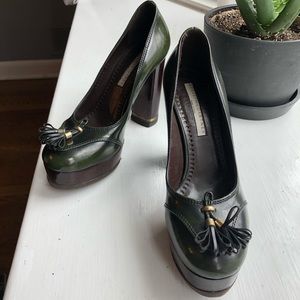 Stella McCartney vegan leather hunter green heels.